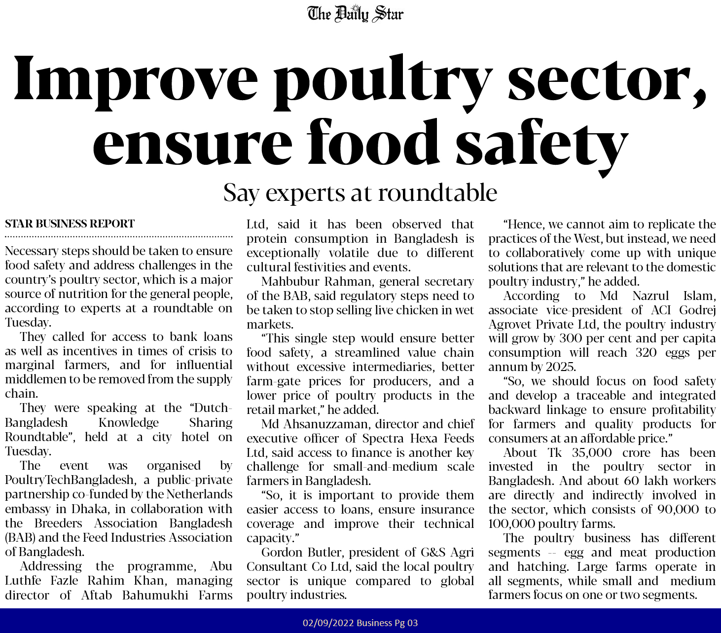 Improve Poultry Sector, Ensure Food Safety