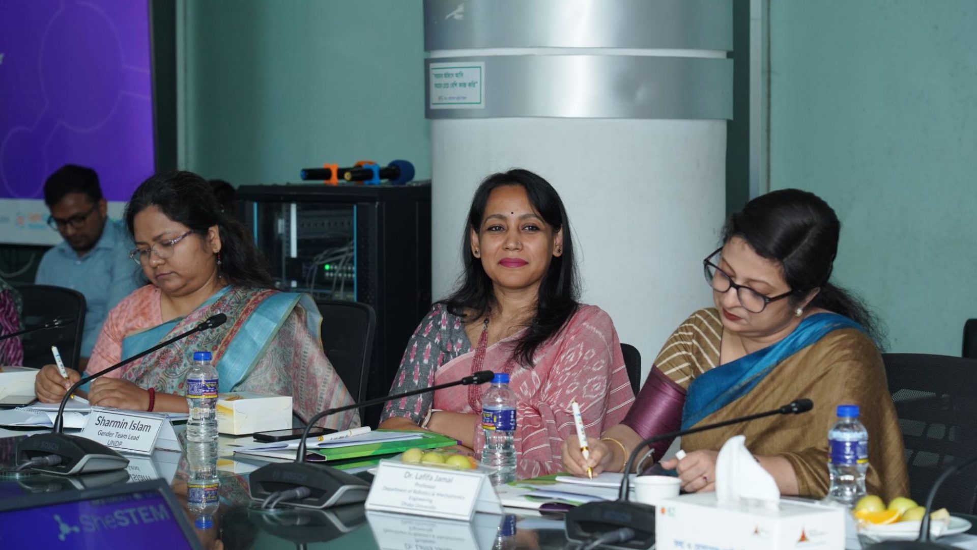 From left to right: Prof. Sabrina Marium Elias, Assistant Professor, IUB, Sharmin Islam, Gender Team Lead, UNDP, Dr. Lafifa Jamal, Professor, Department of Robotics & Mechatronics Engineering, Dhaka University