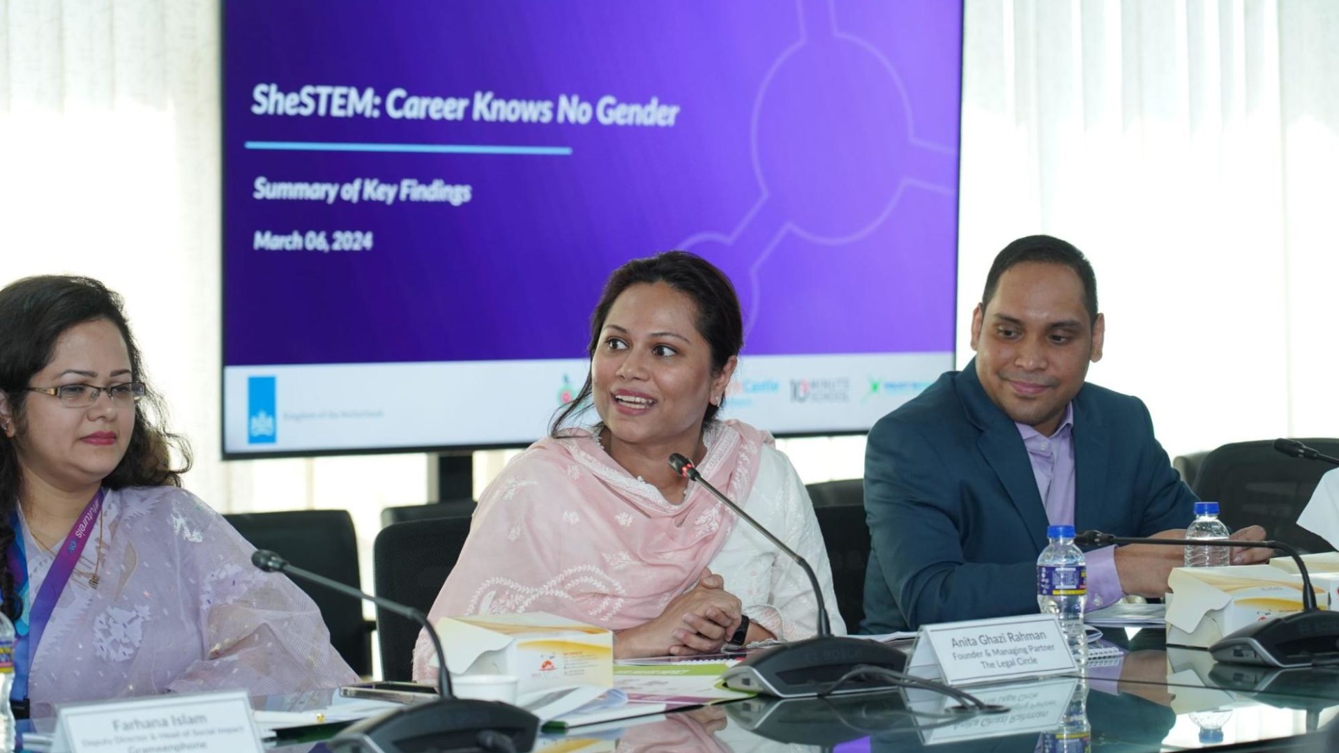 From left to right: Farhana Islam, Deputy Director and Head of Social Impact, Grameenphone, Anita Ghazi Rahman, Founder & Managing Partner of The Legal Circle, Bijon Islam, CEO of LightCastle Partners